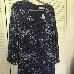 SOLD - LOFT purple floral dress with bell sleeves